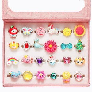 PinkSheep Adjustable Jewel Rings for Girls - 24 Pack