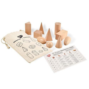 Bohs Geometric Solids Guess Game - 3D Shapes Miniature Set -Wooden Montessori Toys - Ages 3 And Up