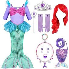 Spooktacular Creations Halloween Little Mermaid Costume For Girls, Sequin Mermaid Dress Set, Light Purple Princess Dress For Toddler Dress-Up, Cosplay Party (3T, 3-4 Yrs)