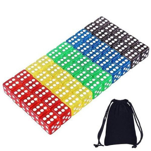 Austor 50 Pieces Game Dice Set 5 Translucent Colors Square Corner Dice For Tenzi, Farkle, Yahtzee, Bunco Or Teaching Math With Velvet Pouch