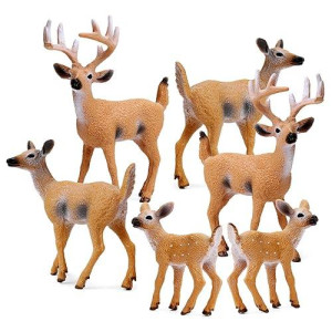 Restcloud Deer Figurines Cake Toppers, Deer Toys Figure, Small Woodland Animals Set Of 6