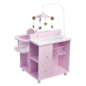 Olivia'S Little World Baby Doll Changing Station With Built-In Baby Doll High Chair, Closet, Shelves, Sink, Overhead Mobile, & Baby Doll Clothing Hangers For Up To 18 Inch Dolls, Purple Stars