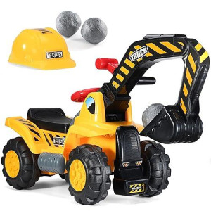 Play22 Toy Tractors For Kids Ride On Excavator - Music Sounds Digger Scooter Bulldozer Includes Helmet With Rocks - Pretend Play - Toddler Construction Truck