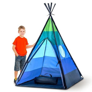 Usa Toyz Happy Hut Teepee Tent For Kids - Indoor Pop Up Teepee Kids Playhouse Tents For Boys, Girls, Toddlers With Portable Storage Bag (Blue)