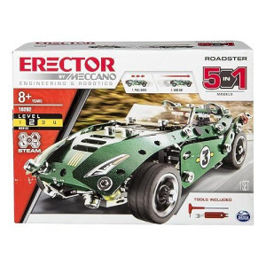 Meccano Erector Roadster 5-In-1 Building Kit, 174 Parts, Stem Engineering Education Toy For Ages 8 And Up