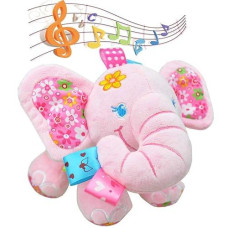 Zocita Baby Musical Elephant Stuffed Animal Toy, Bedtime Stroller Crib Plush Doll For Infant Toddler Kids(Pink)