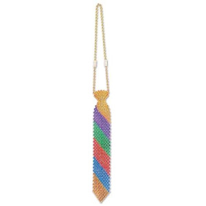 Beistle Multicolor Beaded Rainbow Holiday Neck Tie 13"