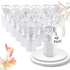 Wedding Bubbles Bulk - (48 Count) Mini White Double Heart Top Wands, Great For Bridal Party Favors, Engagement, Anniversary Celebrations, Valentine Bubbles And Wedding Favors