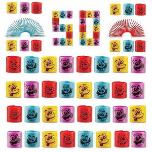 Mega Pack Of 50 Coil Springs For Kids - Assorted Silly Faces And Colors, Mini Plastic Spring Toy For Party Favors, Carnival Prizes, Gift Goodie Bag Filler, Stocking Stuffers