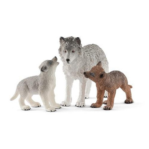 Schleich Woodland Animal Toys Set - Mother & Baby Wolf, 3-Piece