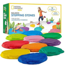 National Geographic Stepping Stones For Kids - 10 Durable Stones Encourage Toddler Balance & Gross Motor Skills, Indoor & Outdoor Toys, Toddler Stepping Stones, Balance Stones, Kids Obstacle Course