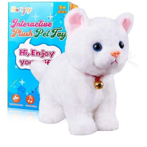 White Plush Cat Stuffed Animal Interactive Cat Robot, Robotic Cat Barking Meow Kitten Touch Control, Electronic Pet, Robot Kitty Toy, Animated Cat For Girl Baby Kid L:12" * H:8" *