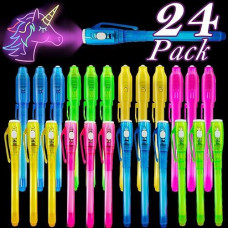 [ 2 Style ] 24 Pack Valentines Day Gifts For Kids Classroom Invisible Ink Pen With Uv Black Light Secret Spy Pens Magic Disappearing Ink Markers School Supplies Kids Party Favors Boys Girls Exchange