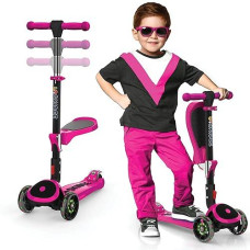 Skidee Kick Scooters For Kids Ages 3-5(Suitable For 2-12 Year Old)Adjustable Height Foldable Scooter Removable Seat,3 Led Light Wheels,Rear Brake,Wide Standing Board,Outdoor Activities For Boys/Girls