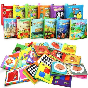 Teytoy My First Soft Book, Nontoxic Fabric Baby Cloth Activity Crinkle Soft Books For Infants Boys And Girls Early Educational Toys (Pack Of 12)