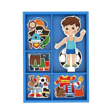 Toysters Magnetic Wooden Dress-Up Boy Doll Toy - 30 Costumes