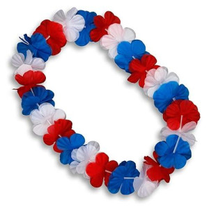 Flashingblinkylights Set Of 12 Non-Light-Up Usa Leis Red White & Blue Flower Necklaces