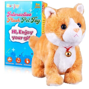 Yellow Robot Cat Plush Cat Stuffed Animal Interactive Cat Meow Kitten Touch Control, Electronic Cat Pet, Robotic Cat Cat Kitty Toy, Animated Toy Cats For Girls Baby Kids L:12"