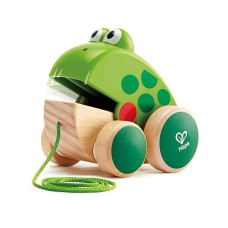 Hape Wooden Frog Pull-Along Toy for Toddlers, Green