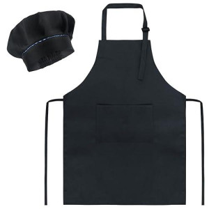 Sunland Kids Apron And Hat Set Children Chef Apron For Cooking Baking Painting Black(S:3-6 Years)