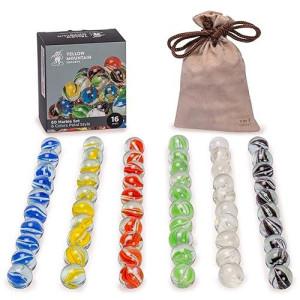 Yellow Mountain Imports 60 Pieces Translucent Chinese Checkers Glass Marbles With Petal Design - 16 Millimeters