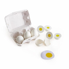 Hape Wooden Egg Carton Toy Set - 3 Hard-Boiled & Fried Eggs