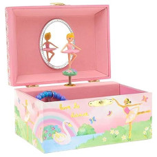 Jewelkeeper Ballerina Jewelry Box For Girls - Rainbow Ballerina Jewelry Box - Swan Lake Tune - 4-Year-Old Girl Gifts - Small Ballerina Jewelry Box With Doll And Storage - Engineered Wood - Pink