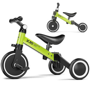 XJD 5 in 1 Kids Tricycle - Adjustable Seat, Green