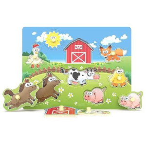 Z MAYABBO Wooden Farm Peg Puzzle for Toddlers, 8 Pieces