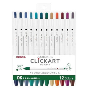 Zebra Clickart 12-Color Water-Based Pen Set, White