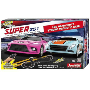 Joysway Oysway: Super 251 Usb Power Slot Car Racing Set, Led Headlights, Strong Magnetic Base, Mechanical Lap Counter & Powerbase Integrated As Combo Track, For Ages 8 And Up, 2251