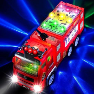 Zetz Brands Fire Truck Toy For Boys, Girls, Kids, W/ 4D Led Lights, Toddlers - Age 3+ Fire Engine Push Toy Car For Little Fireman Real Firetruck Siren Sound, Bump & Go - Ideal Birthday