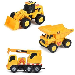 Sunny Days Entertainment Mini Construction Vehicles 3 Pack - Lights And Sounds Pull Back Toy Vehicle | Includes Dump Truck Front End Loader And Crane Truck - Maxx Action