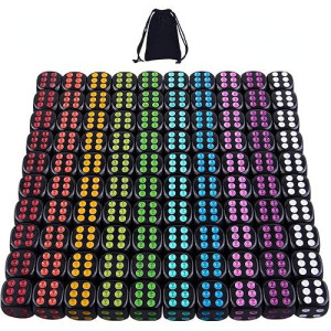 AUSTOR 100 Round Black Dice Set with Colorful Pips, 16