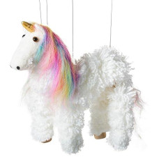 Artisan Owl Rainbow Mane Magical Unicorn Marionette Puppet - Wooden Feet And Detachable Strings (White)