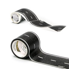 Playtape Tape And Curves For Toy Cars - 1 Roll Of 30 Ft. X 2 In. Asphalt Road + 1 Roll Of 36 Curves