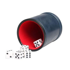 RERIVER Navy Leatherette Dice Cup Set with 6 Quiet Dice