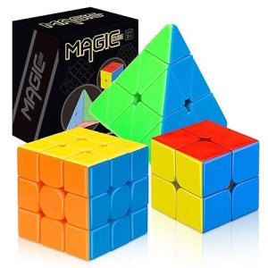 Steam Life Speed Cube Set 3 Pack Magic Cube - Includes Speed Cubes 3X3, 2X2 Speed Cube, Pyramid Cube - Smoothly Puzzle Cube Collection For Kids Teens & Adults