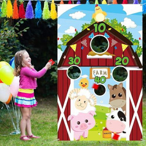 Farm Animals Toss Game With 3 Nylon Bean Bags, Indoor And Outdoor Farm Animals Party Game For Kids And Adults, Farm Theme Birthday Party Decorations And Supplies