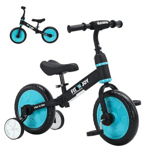 Ubravoo Trike To Bike Riding Tricycles For Boys Girls 2-5, Fit 'N Joy Kids Balance Bike With Pedals & Training Wheels Options, 4-In-1 Starter Toddler Training Bicycle (Blue-Black)