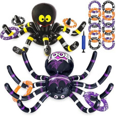 Max Fun Halloween Ring Toss Games For Kids, 2 Pack Inflatable Spiders Set Halloween Party Favor Supplies Holiday Carnival School Decoration Outdoor Indoor Spooky Creepy Game