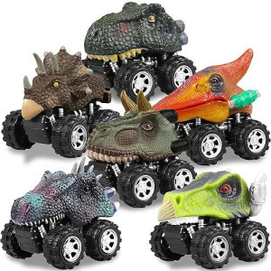 KKONES Dinosaur Pull Back Cars Set for Boys & Girls, 6 Pack