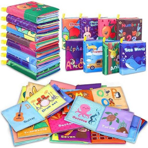 Baby Bath Books, Nontoxic Fabric Soft Baby Cloth Books, Early Education Toys, Waterproof Baby Books For Toddler, Infants Perfect Shower Toys, Kids Bath Toys Birthday Gift (Pack Of 8)