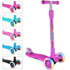 Beleev Scooters For Kids 3 Wheel Kick Scooter For Toddlers Girls Boys, 4 Adjustable Height, Lean To Steer, Light Up Wheels, Extra-Wide Deck, Easy To Assemble For Children Ages 3-12 (Dark Lilac)