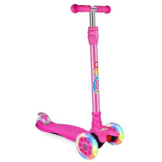 Beleev Scooters For Kids 3 Wheel Kick Scooter For Toddlers Girls Boys, 4 Adjustable Height, Lean To Steer, Light Up Wheels, Extra-Wide Deck, Easy To Assemble For Children Ages 3-12 (Rose Pink)