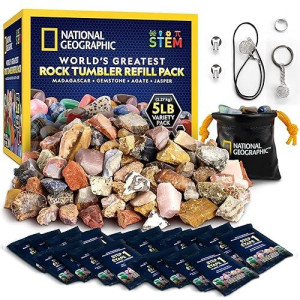 National Geographic Rock Tumbler Refill Kit - 5 Lb. Mix Of Rocks For Tumbling And Rough Gemstones - Rock Tumbler Supplies Include Rock Tumbler Grit And Polish Refill, And Unpolished Rocks