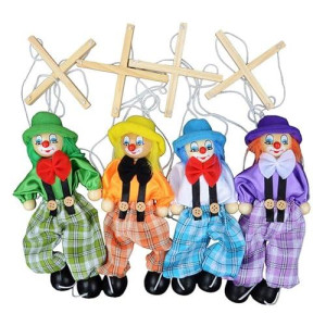 Willcome 4 Packs Clown Marionette Puppet Wooden Marionette Toys String Puppet Doll For Kids Birthday Xmas Gifts