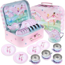 Jewelkeeper Pink Ballerina Tea Set - 15-Piece Kids Toy