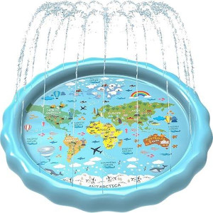 Splashez 3-In-1 Splash Pad, Sprinkler For Kids And Baby Pool For Learning - Children’S Sprinkler Pool, 60’’ Inflatable Water Summer Toys - “Around The World” Outdoor Play Mat For Babies & Toddlers