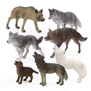 RESTCLOUD 7Pcs Grey Wolf Toy Figurines Set A